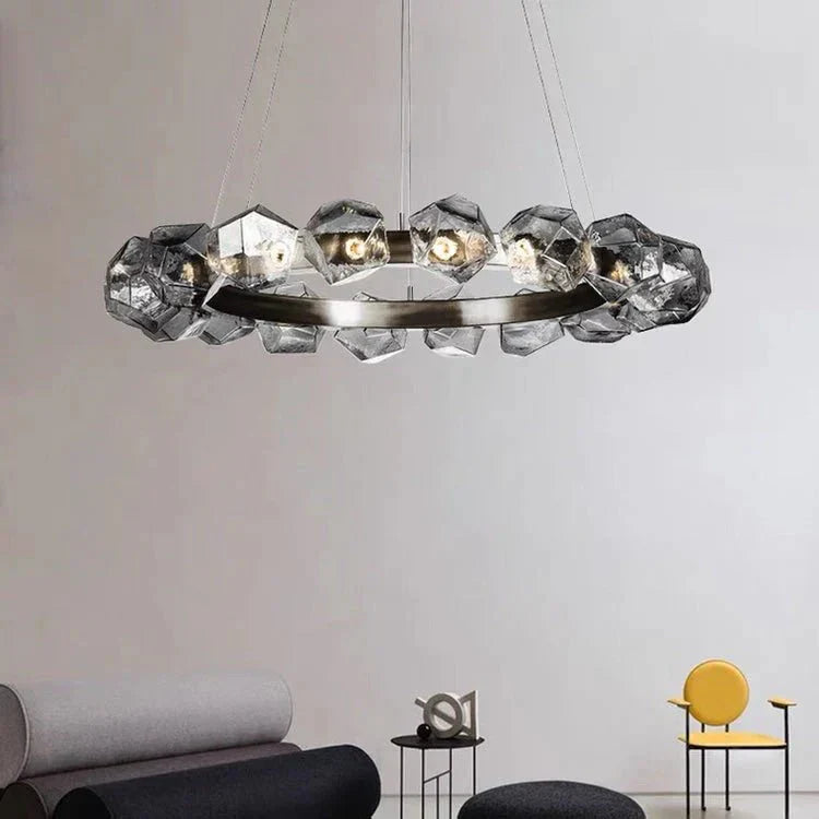 Nordic Minimalist Glass Circle Art Chandelier for Living/Dining Room/Bedroom - Joyfuzzy