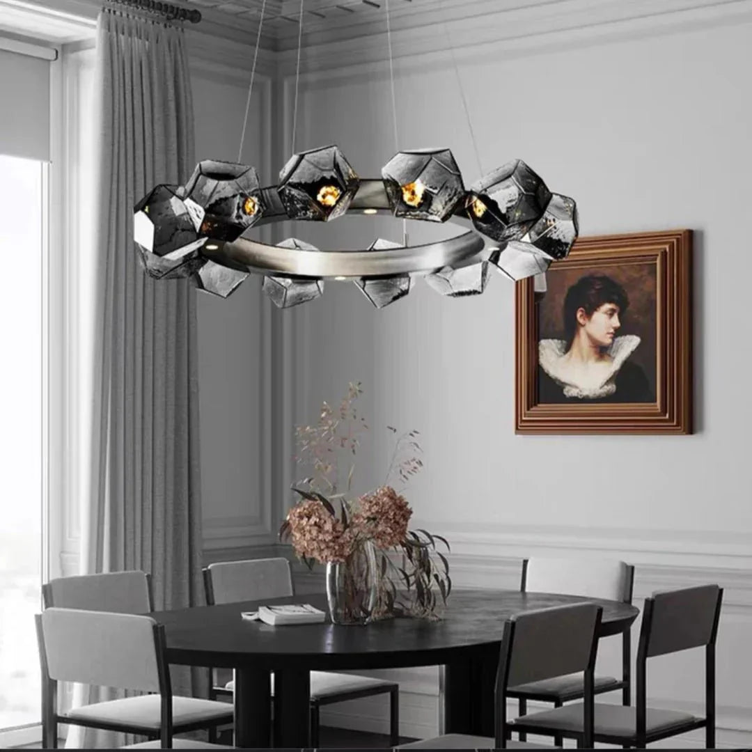 Nordic Minimalist Glass Circle Art Chandelier for Living/Dining Room/Bedroom - Joyfuzzy