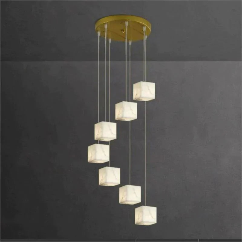 Olive Alabaster Cubic Round Pendant For Dining Table, Staircase - 25 - LightJoyfuzzy