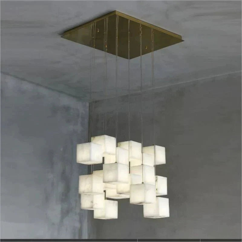 Olive Alabaster Cubic Round Pendant For Dining Table, Staircase - 18 - LightJoyfuzzy