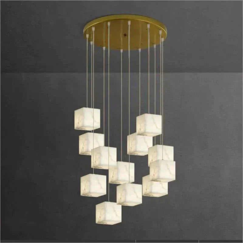 Olive Alabaster Cubic Round Pendant For Dining Table, Staircase - 12 - LightJoyfuzzy