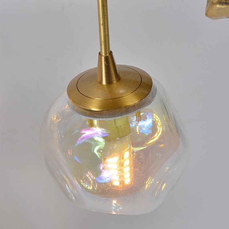 Organic Glass Bubble Brass Branch Chandelier with Leaves - Joyfuzzy