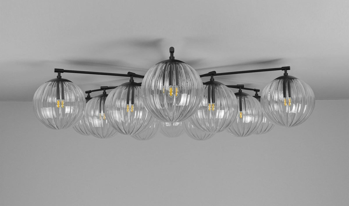 Orion Oval Flush Mount Base Chandelier Ø47.8″ - Black gunmetalBorosilicate Transparent Ribbon GlassJoyfuzzy