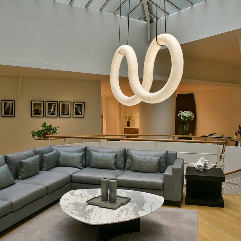 Oslo Infinity Symmetrical Alabaster Pendant Light For Living Room, Modern Designer Chandelier - Joyfuzzy