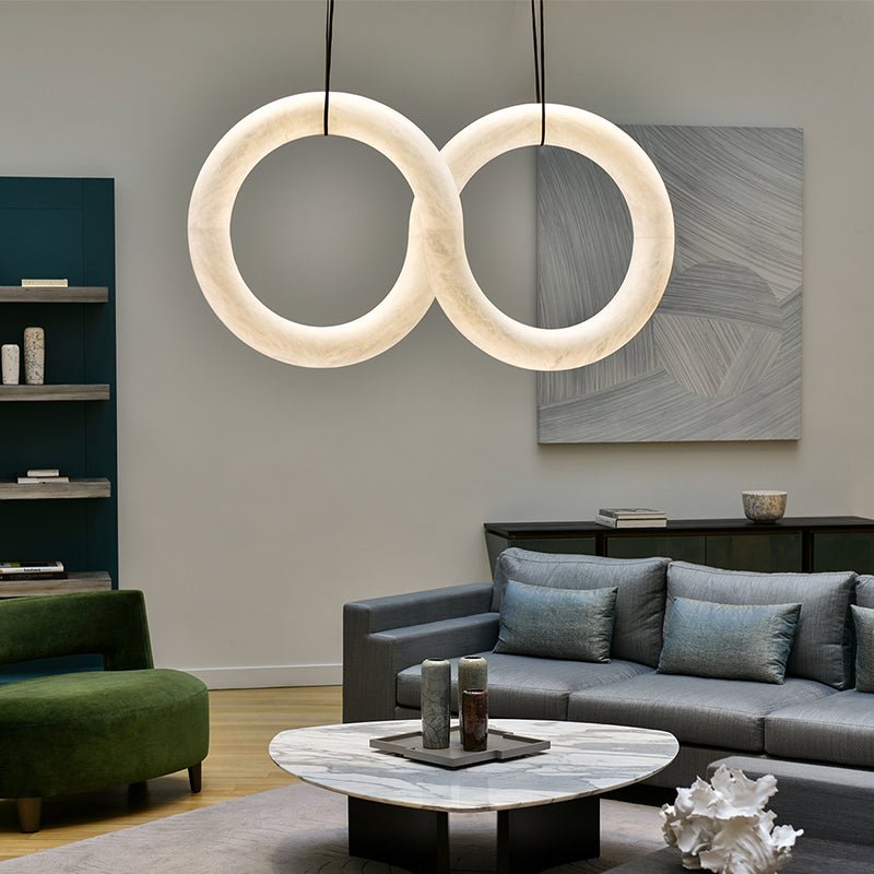 Oslo Infinity Symmetrical Alabaster Pendant Light For Living Room, Modern Designer Chandelier - Joyfuzzy