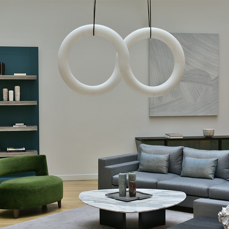 Oslo Infinity Symmetrical Alabaster Pendant Light For Living Room, Modern Designer Chandelier - Joyfuzzy