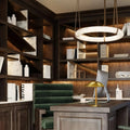 Oslo L1P Pendant Alabaster Chandelier, Halo Ring Chandelier With canopy Over Dining Table - 45'' D Single RingJoyfuzzy