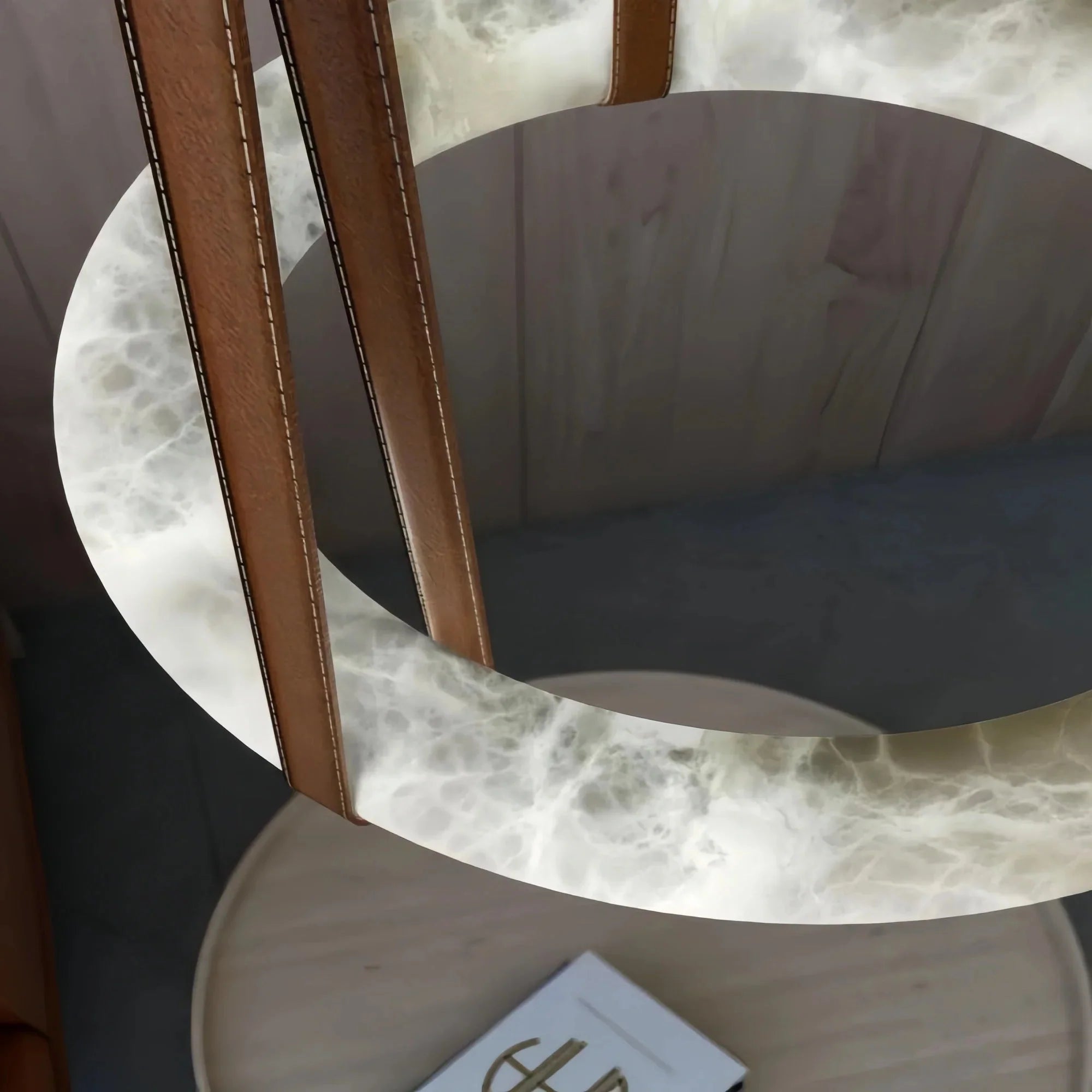 Oslo L1P Pendant Alabaster Chandelier, Halo Ring Chandelier With canopy Over Dining Table - 31.5" D Single RingJoyfuzzy