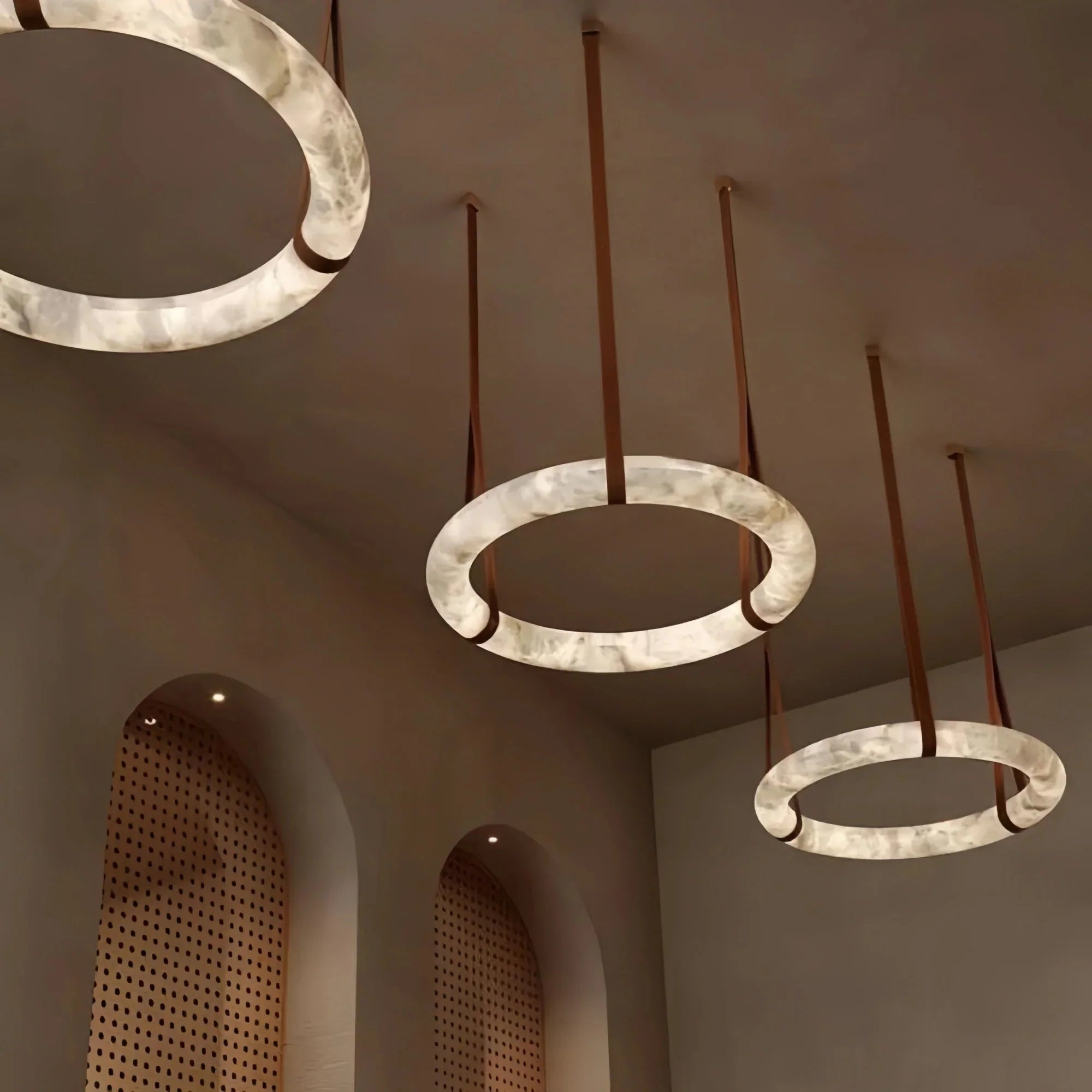 Oslo L1P Pendant Alabaster Chandelier, Halo Ring Chandelier With canopy Over Dining Table - 31.5" D Single RingJoyfuzzy