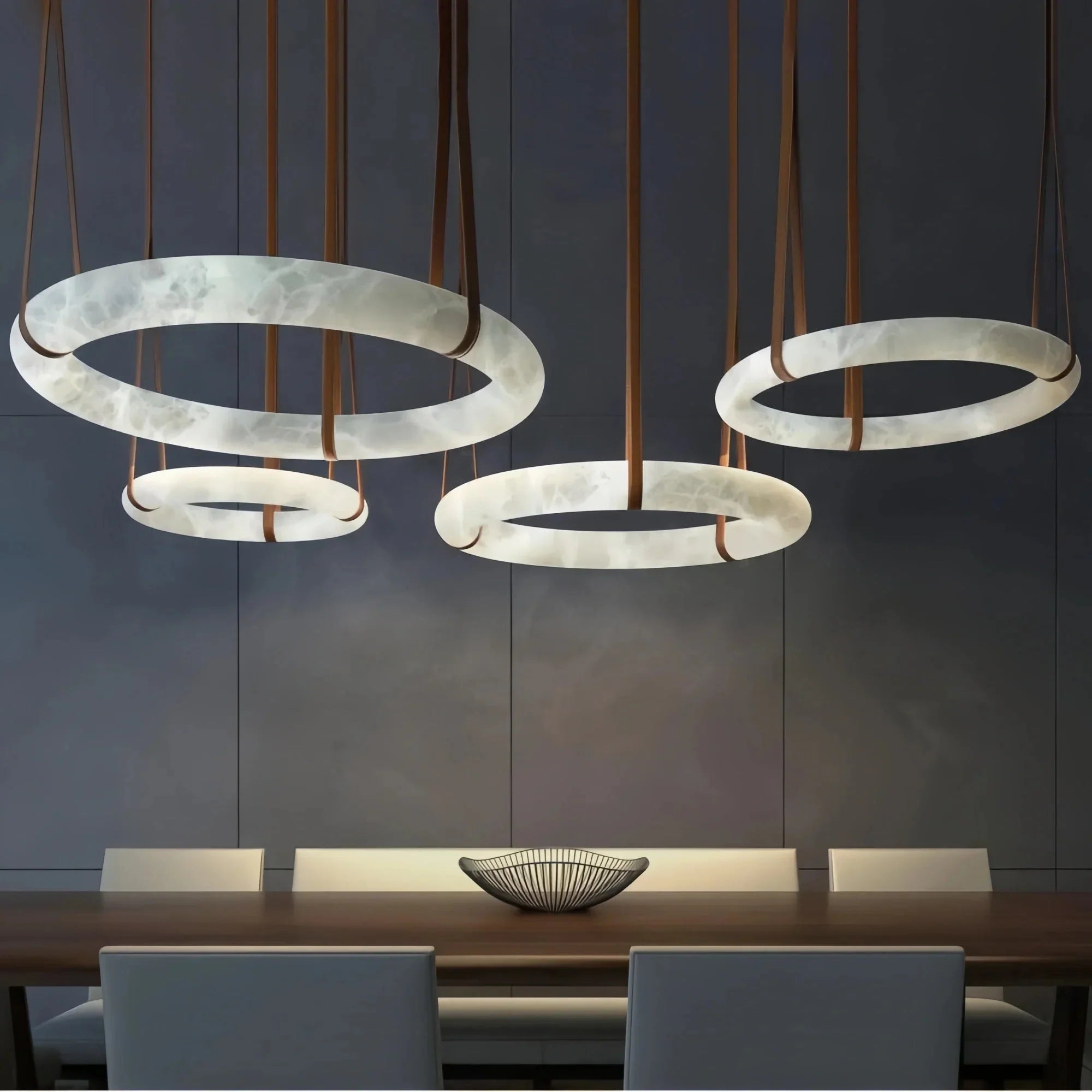 Oslo L1P Pendant Alabaster Chandelier, Halo Ring Chandelier With canopy Over Dining Table - 39.4" D Single RingJoyfuzzy
