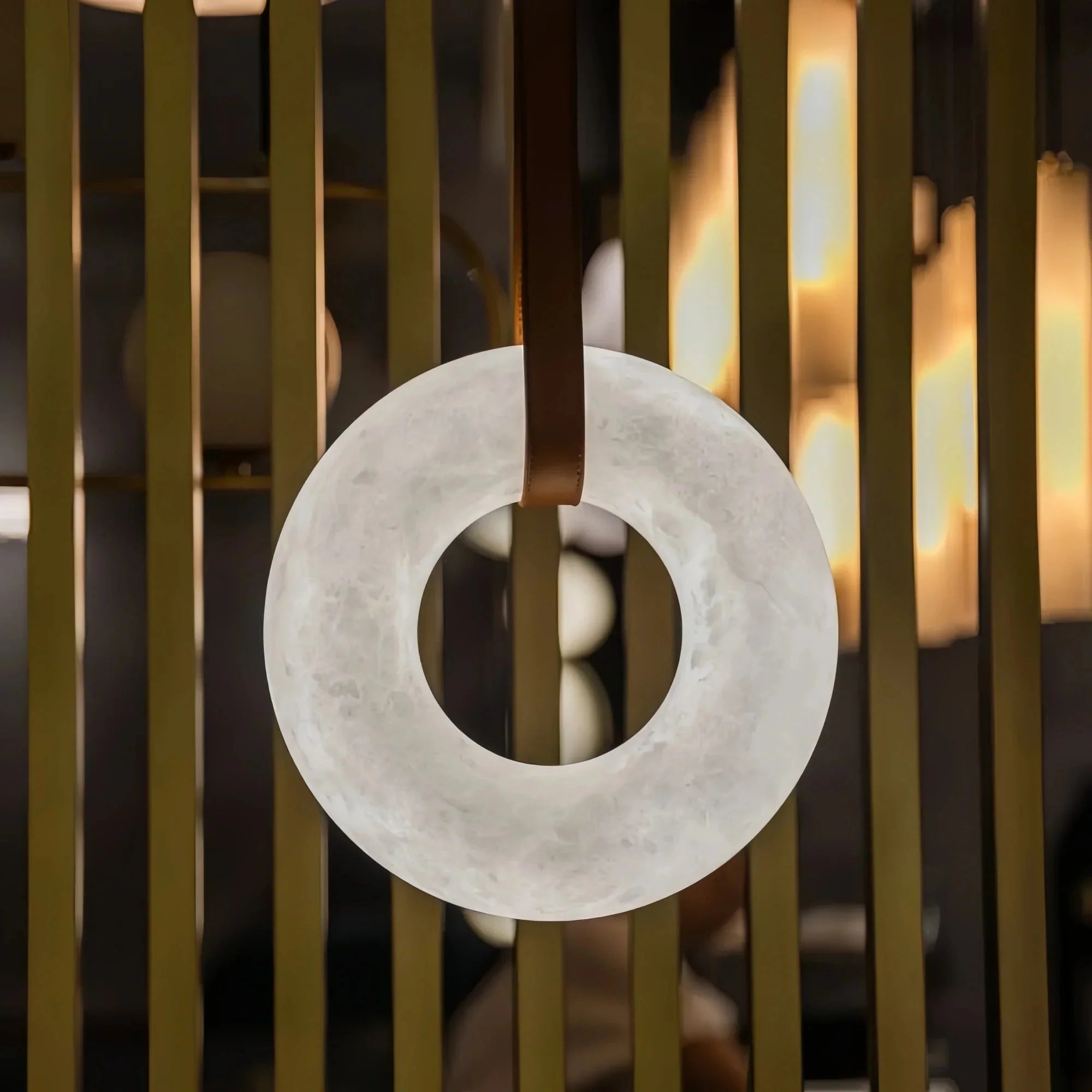Oslo L1P Pendant Alabaster Chandelier, Halo Ring Chandelier With canopy Over Dining Table - 11.8" D Single RingJoyfuzzy