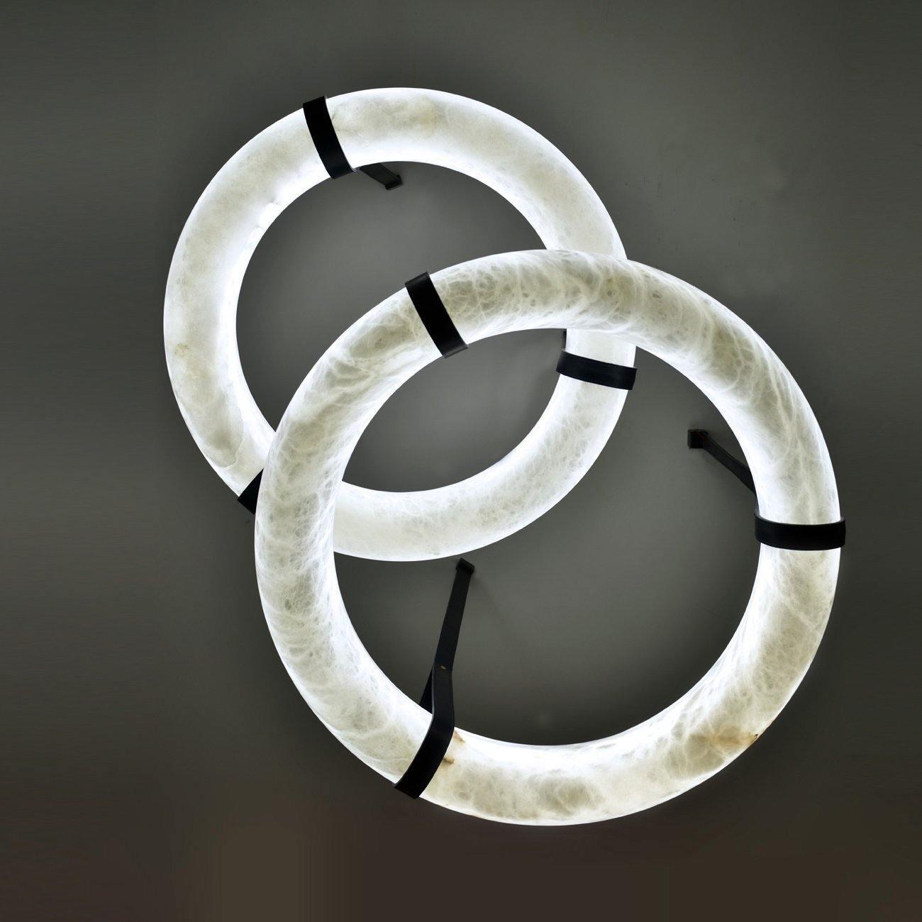 Oslo Pendant Alabaster Chandelier, Halo Ring Chandelier With Leather - 23.6" D Single RingJoyfuzzy