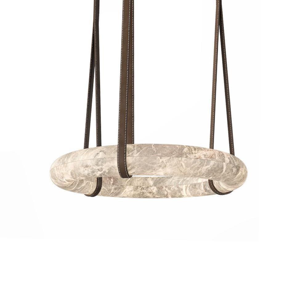 Oslo Pendant Alabaster Chandelier, Halo Ring Chandelier With Leather - 19.7" D Single RingJoyfuzzy