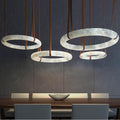 Oslo Pendant Alabaster Chandelier, Halo Ring Chandelier With Leather - 23.6