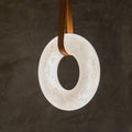Oslo Pendant Alabaster Chandelier, Halo Ring Chandelier With Leather - 11.8