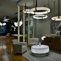 Oslo Pendant Alabaster Chandelier, Halo Ring Chandelier With Leather - 19.7