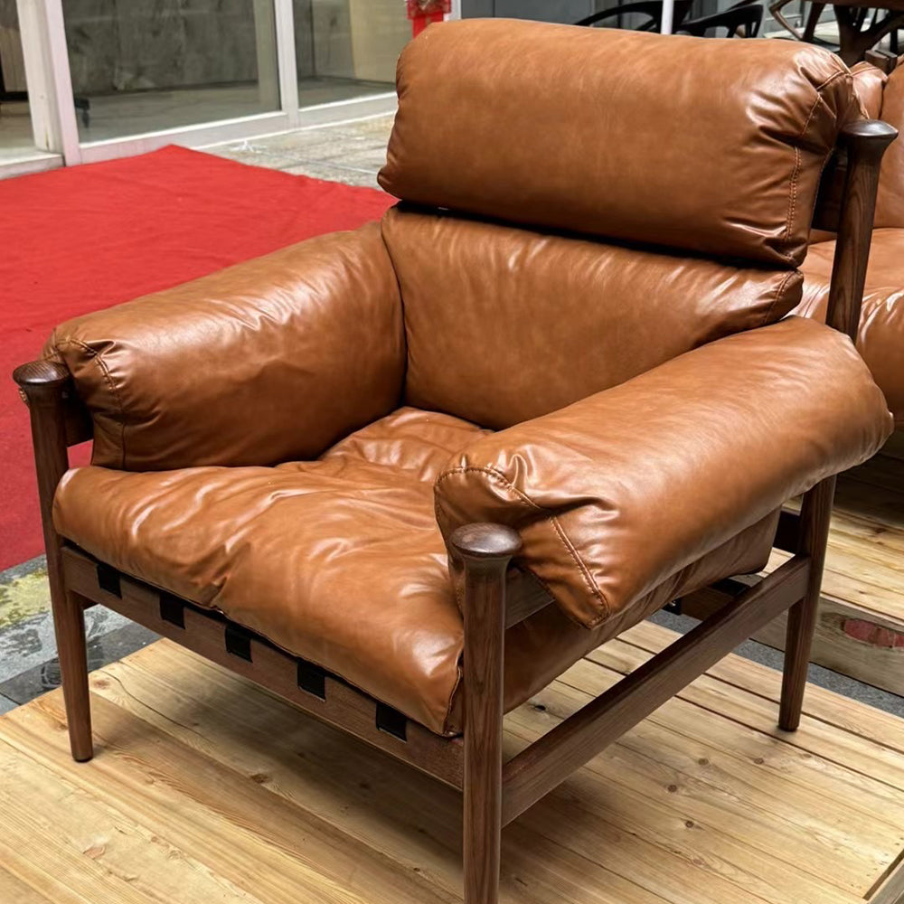 Brown Leather Accent Chair for Vintage Living Room – Otis Armchair