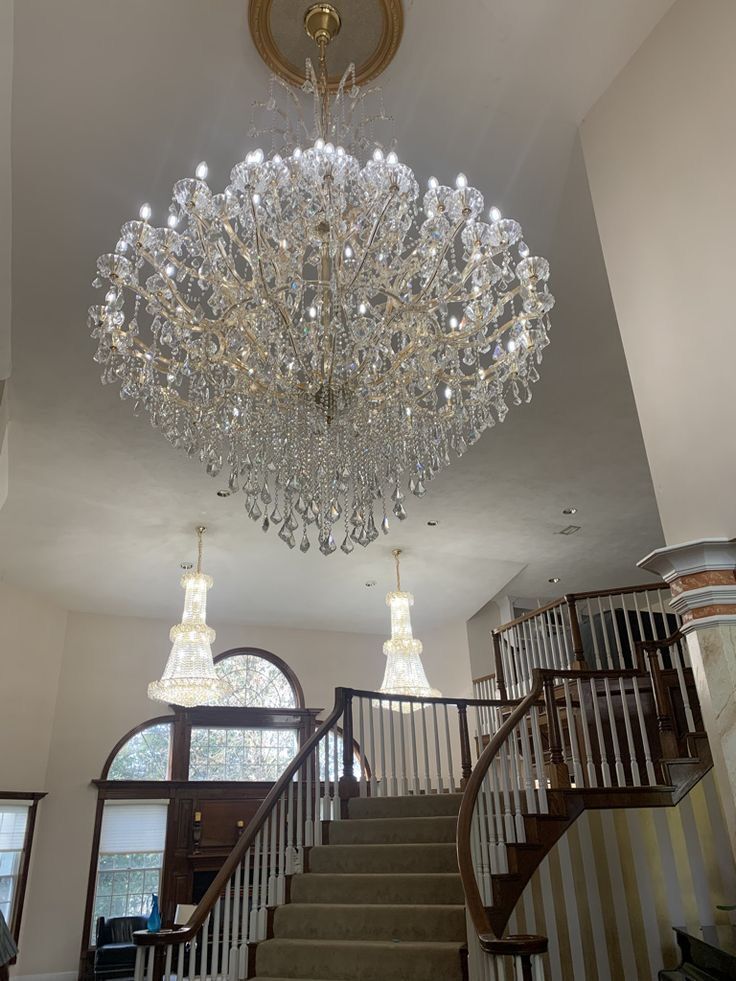 Oversized European Chrome Classic Candle Branch Crystal Chandelier for 2 - Story/Duplex Buildings - D39.4"*H47.3"Warm LightJoyfuzzy