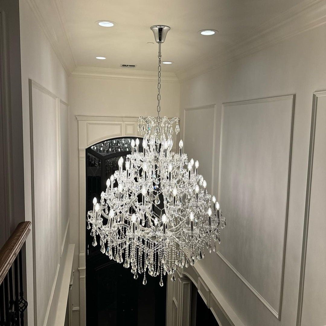 Oversized European Chrome Classic Candle Branch Crystal Chandelier for 2 - Story/Duplex Buildings - D39.4"*H47.3"Warm LightJoyfuzzy