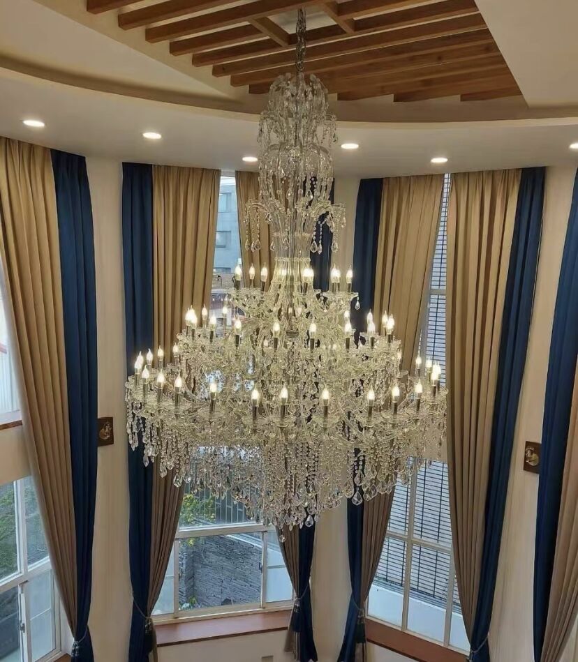 Oversized Luxury Traditional Gold/Chrome Candle Branch Crystal Chandelier for 2 - story/Duplex Buildings - D59.1"*H92.3"ChromeWarm LightJoyfuzzy