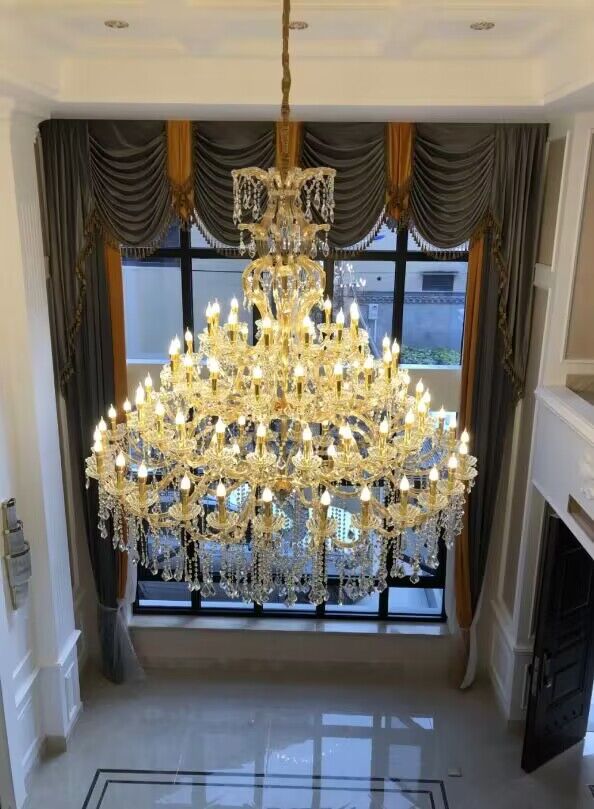 Oversized Luxury Traditional Gold/Chrome Candle Branch Crystal Chandelier for 2 - story/Duplex Buildings - D59.1"*H92.3"ChromeWarm LightJoyfuzzy