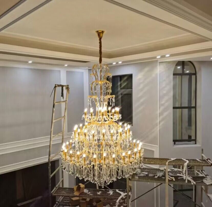 Oversized Luxury Traditional Gold/Chrome Candle Branch Crystal Chandelier for 2 - story/Duplex Buildings - D59.1"*H92.3"ChromeWarm LightJoyfuzzy