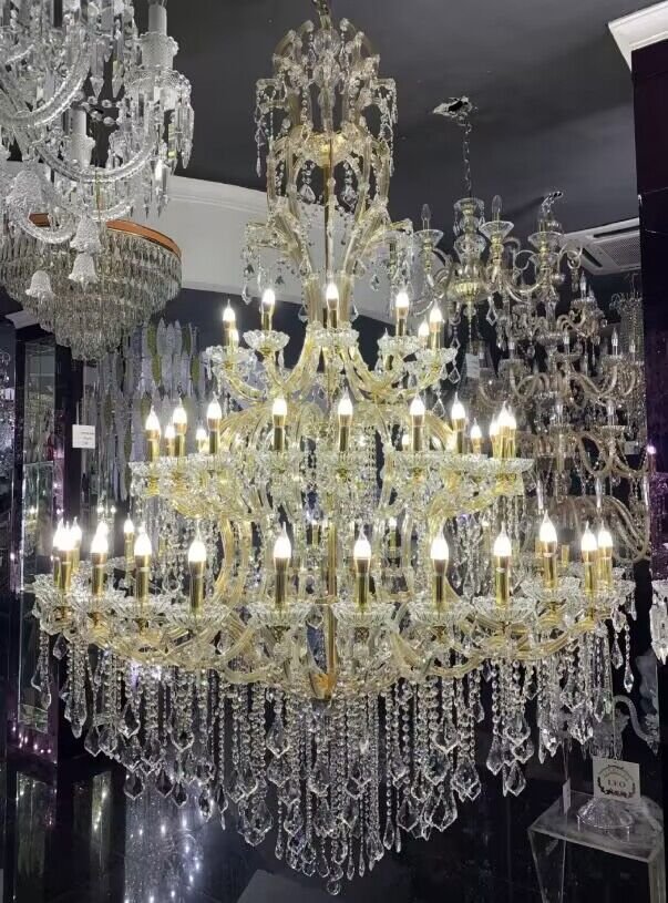 Oversized Luxury Traditional Gold/Chrome Candle Branch Crystal Chandelier for 2 - story/Duplex Buildings - D59.1"*H92.3"ChromeWarm LightJoyfuzzy