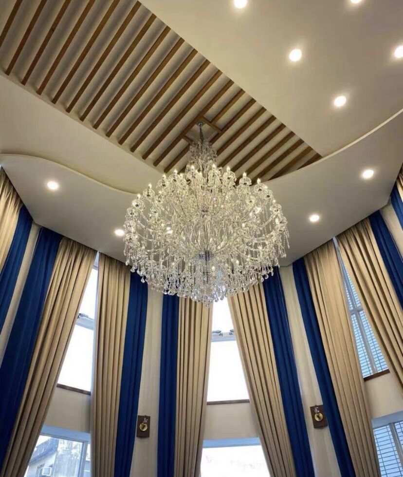 Oversized Luxury Traditional Gold/Chrome Candle Branch Crystal Chandelier for 2 - story/Duplex Buildings - D59.1"*H92.3"ChromeWarm LightJoyfuzzy