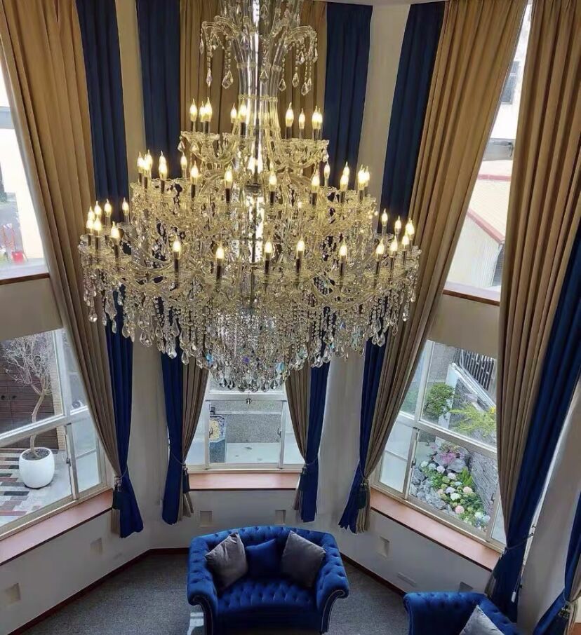 Oversized Luxury Traditional Gold/Chrome Candle Branch Crystal Chandelier for 2 - story/Duplex Buildings - D59.1"*H92.3"GoldWarm LightJoyfuzzy