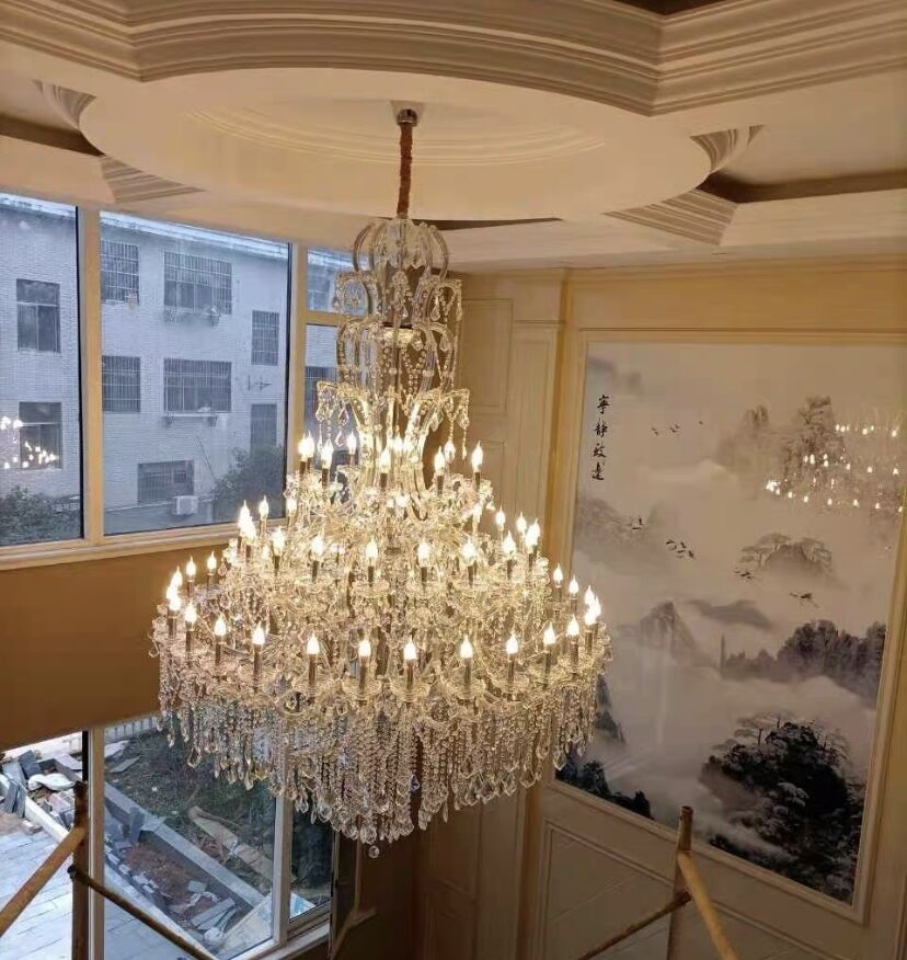 Oversized Luxury Traditional Gold/Chrome Candle Branch Crystal Chandelier for 2 - story/Duplex Buildings - D59.1"*H92.3"GoldWarm LightJoyfuzzy