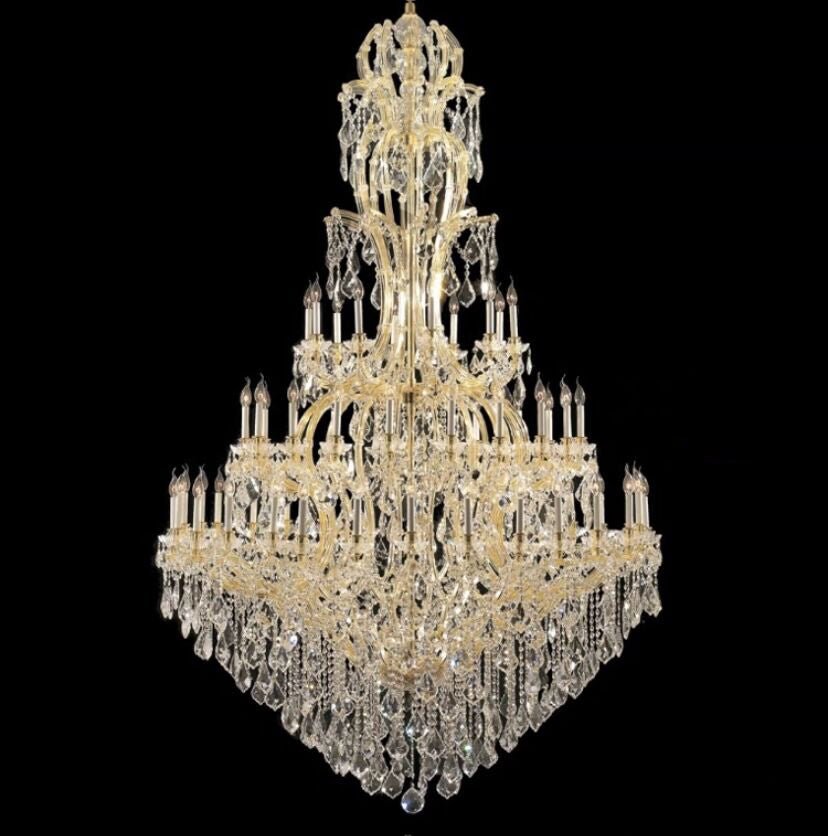 Oversized Luxury Traditional Gold/Chrome Candle Branch Crystal Chandelier for 2 - story/Duplex Buildings - D59.1"*H92.3"GoldWarm LightJoyfuzzy