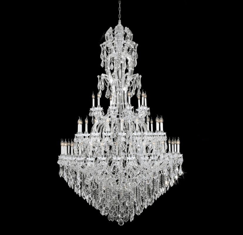 Oversized Luxury Traditional Gold/Chrome Candle Branch Crystal Chandelier for 2 - story/Duplex Buildings - D59.1"*H92.3"ChromeWarm LightJoyfuzzy