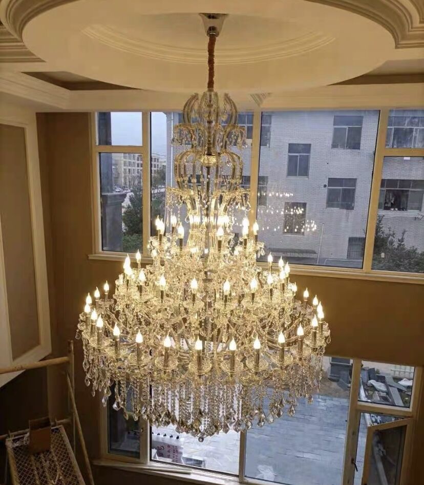Oversized Luxury Traditional Gold/Chrome Candle Branch Crystal Chandelier for 2 - story/Duplex Buildings - D59.1"*H92.3"ChromeWarm LightJoyfuzzy