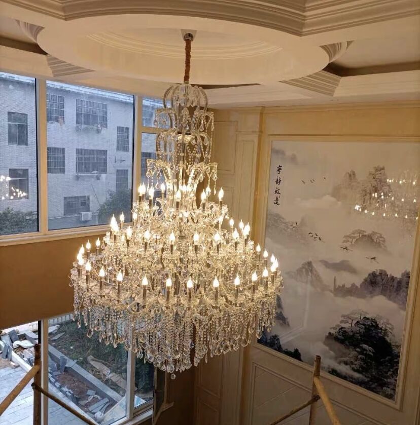Oversized Luxury Traditional Gold/Chrome Candle Branch Crystal Chandelier for 2 - story/Duplex Buildings - D59.1"*H92.3"ChromeWarm LightJoyfuzzy