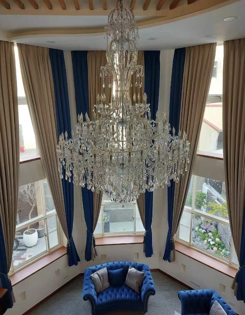 Oversized Luxury Traditional Gold/Chrome Candle Branch Crystal Chandelier for 2 - story/Duplex Buildings - D59.1"*H92.3"ChromeWarm LightJoyfuzzy