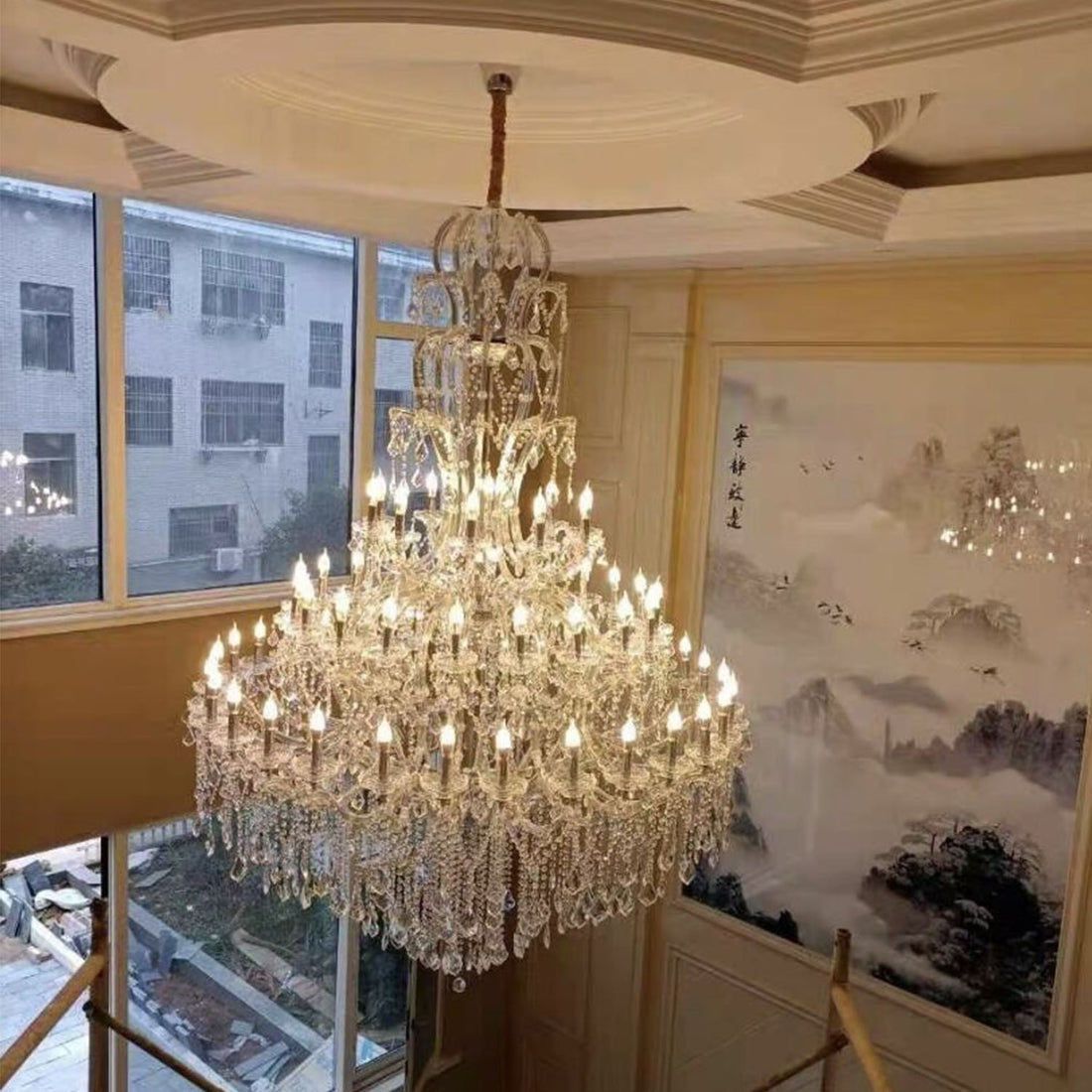 Oversized Luxury Traditional Gold/Chrome Candle Branch Crystal Chandelier for 2 - story/Duplex Buildings - D59.1"*H92.3"GoldWarm LightJoyfuzzy