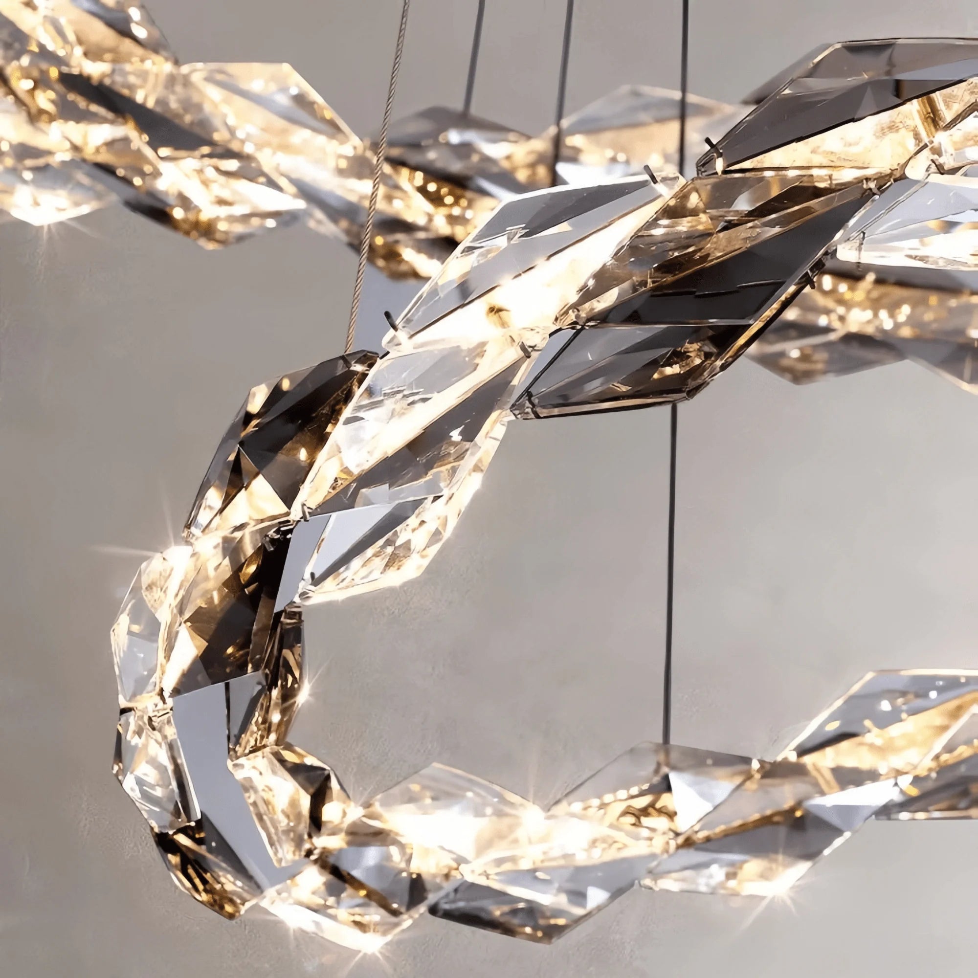 Oversized Multi - Tiered Rings Crystal Chandelier Modern Clear and Grey Crystal Ceiling Light Fixture For Staircase/Foyer/Hallway/Entryway - 5 Layers: D39.4"*H118.1"Warm LightJoyfuzzy