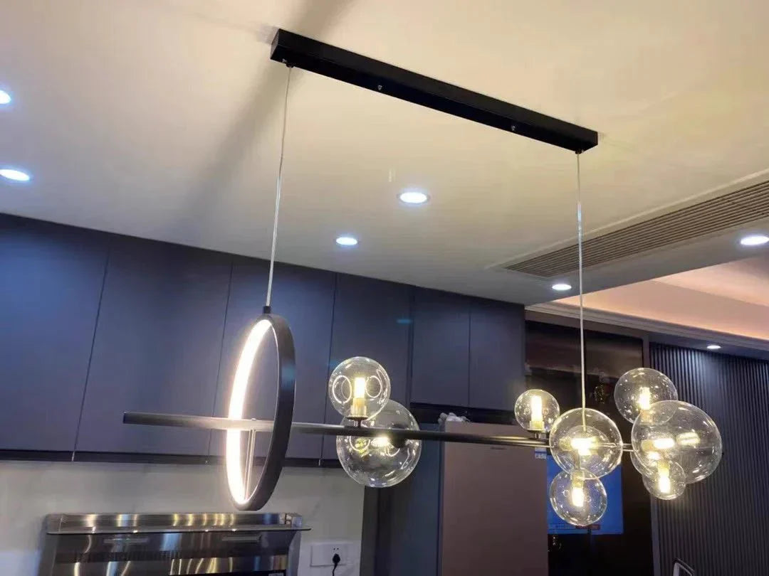 Oversized Nordic Black Iron Glass Bubble Collection Chandelier Suit for Living/Dining Room - Joyfuzzy