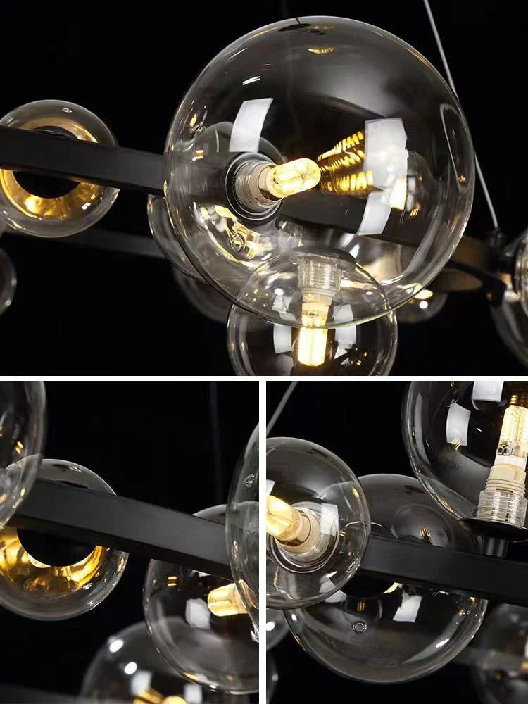 Oversized Nordic Black Iron Glass Bubble Collection Chandelier Suit for Living/Dining Room - Joyfuzzy