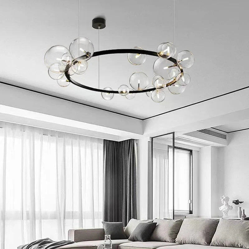 Oversized Nordic Black Iron Glass Bubble Collection Chandelier Suit for Living/Dining Room - Joyfuzzy