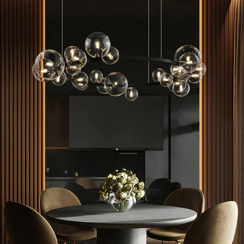 Oversized Nordic Black Iron Glass Bubble Collection Chandelier Suit for Living/Dining Room - Joyfuzzy