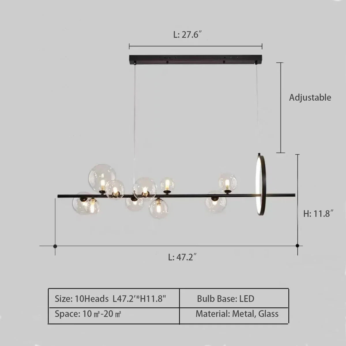 Oversized Nordic Black Iron Glass Bubble Collection Chandelier Suit for Living/Dining Room - Joyfuzzy