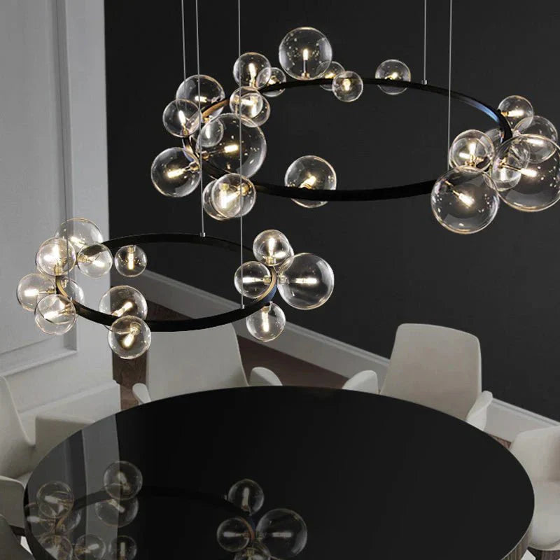 Oversized Nordic Black Iron Glass Bubble Collection Chandelier Suit for Living/Dining Room - Joyfuzzy