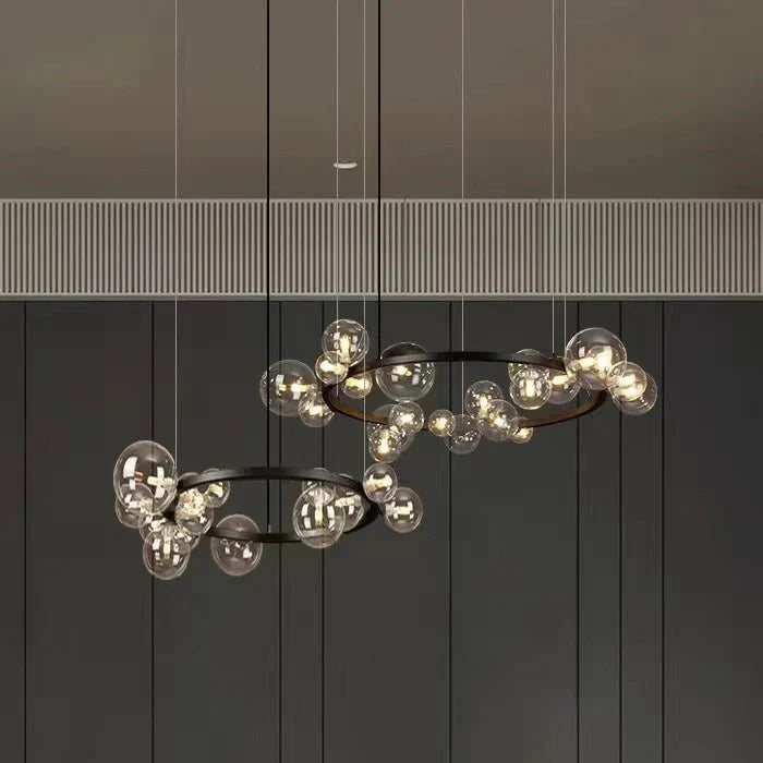 Oversized Nordic Black Iron Glass Bubble Collection Chandelier Suit for Living/Dining Room - Joyfuzzy