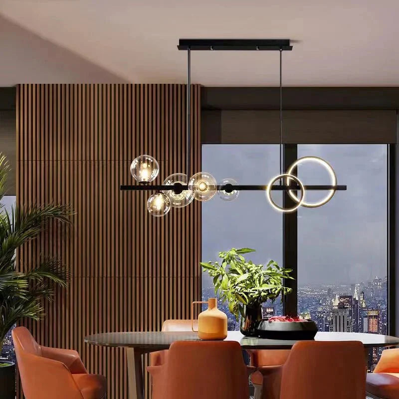 Oversized Nordic Black Iron Glass Bubble Collection Chandelier Suit for Living/Dining Room - Joyfuzzy