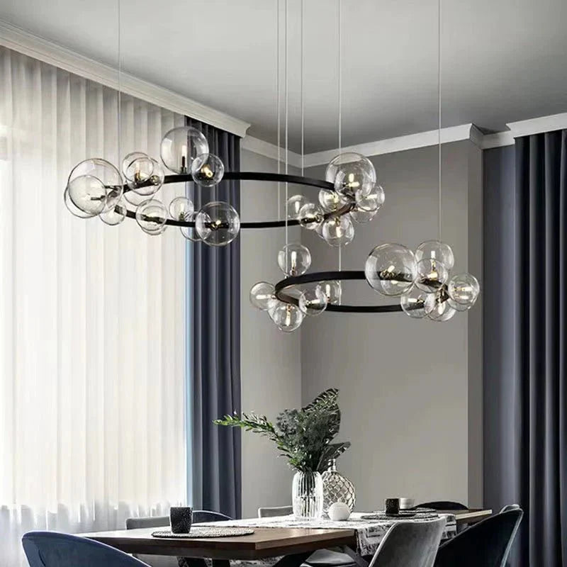Oversized Nordic Black Iron Glass Bubble Collection Chandelier Suit for Living/Dining Room - Joyfuzzy