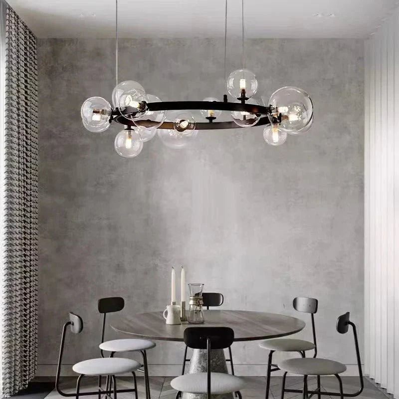 Oversized Nordic Black Iron Glass Bubble Collection Chandelier Suit for Living/Dining Room - Joyfuzzy