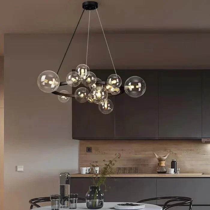 Oversized Nordic Black Iron Glass Bubble Collection Chandelier Suit for Living/Dining Room - Joyfuzzy