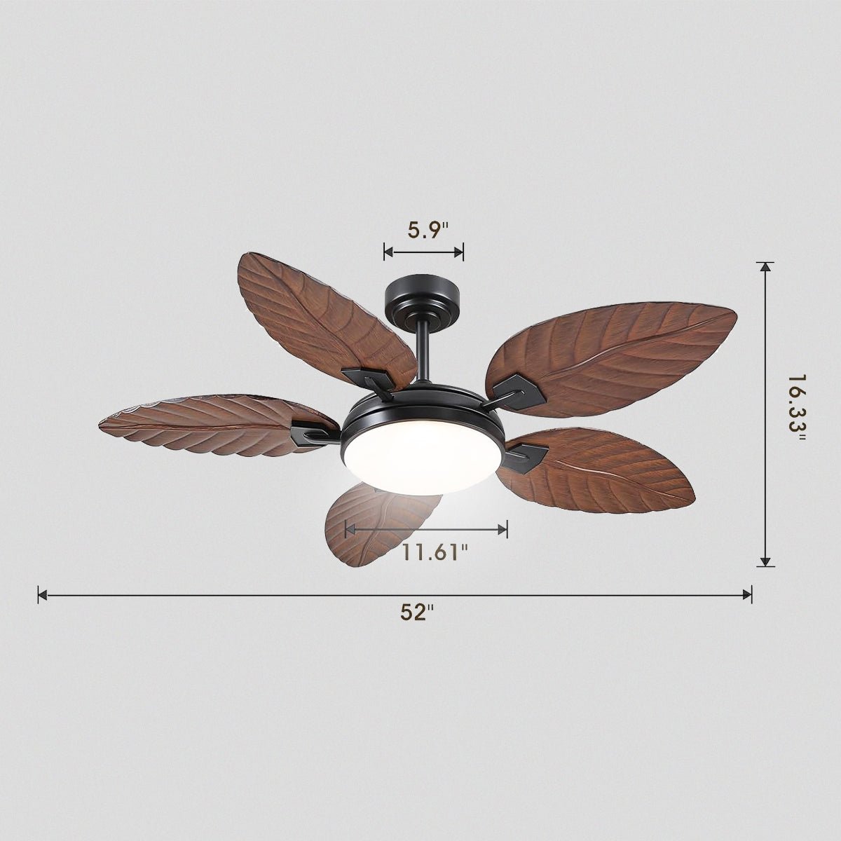 Palm Leaf Ceiling Fans with Lights Tropical Ceiling Fans 6 Speeds Reversible Wood Grain 52" - Joyfuzzy