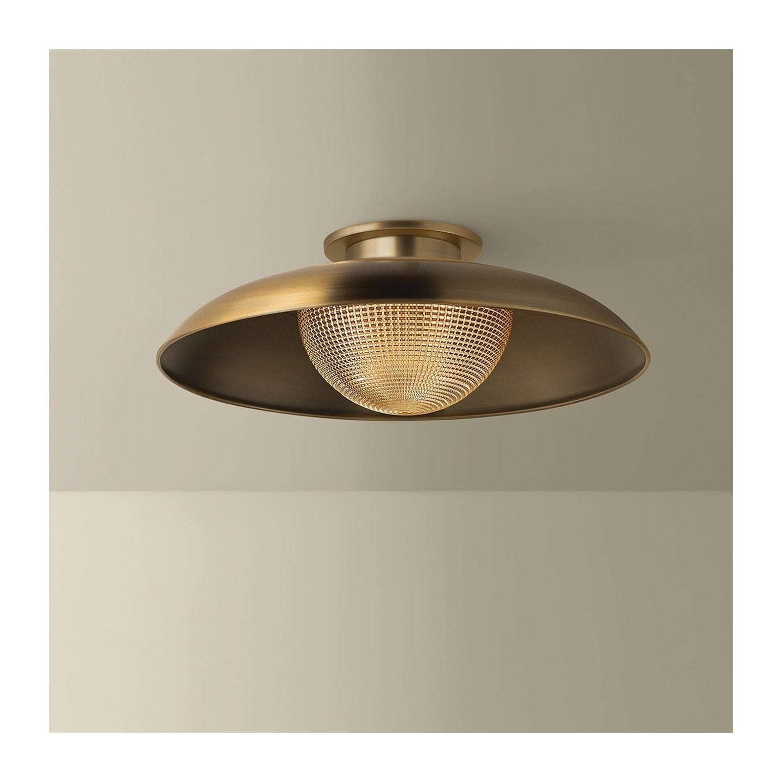 Patina Brass Prismatic Glass Semi Flush Ceiling Light